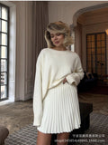 Hot Sale Of Pure Color Round-Neck Sweater Plus 100-Fold Skirt Suit Woman 2025 New Knitted Short Skirt Set HZ1208