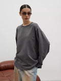 260G Fine Comb Cotton Solid Long-Sleeved T-Shirt Women Hot Loose Leisure Collar Top High Quality HZ1208