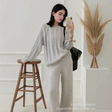 Hot Sale Of Pure Color Round-Neck Sweater Plus 100-Fold Skirt Suit Woman 2025 New Knitted Short Skirt Set HZ1208