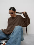 260G Fine Comb Cotton Solid Long-Sleeved T-Shirt Women Hot Loose Leisure Collar Top High Quality HZ1208