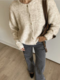 Hot White With Soft Knitted Cardigan Female Retro Buckle Gray Wool Sweater Coat In Wind HZ1208