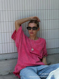Extremely Simple Wind Loose Water Wash Old Cotton T-Shirt Women Summer Color Loose 260G Cotton Short-Sleeved Top Woman HZ1208